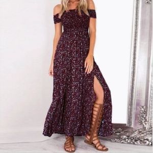 Boho Floral Off The Shoulder Maxi Dress